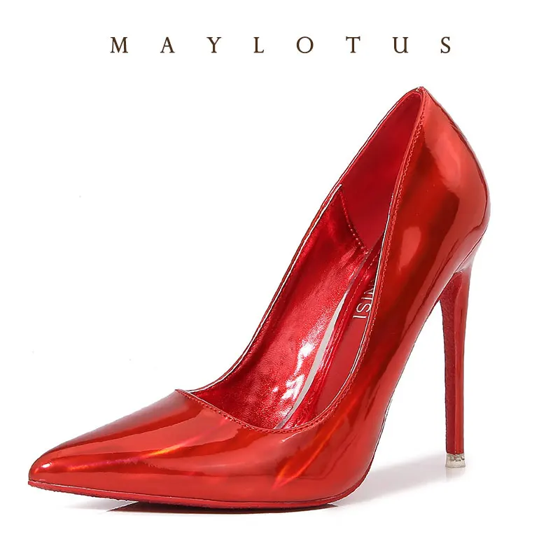 

Size 35-46 New Laser Red 12cm Sexy Point Toe Super High Heels For Women Thin Heels Professional Single Shoes