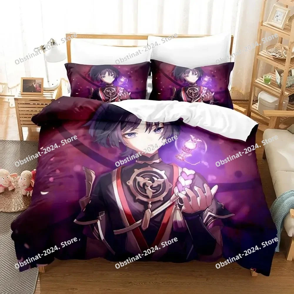 Hot Sale Game Genshin Impact Scaramouche Bedding Set Cartoon Anime three-piece set Adult Kid Bedroom Duvetcover Sets 3D Kawaii view 4