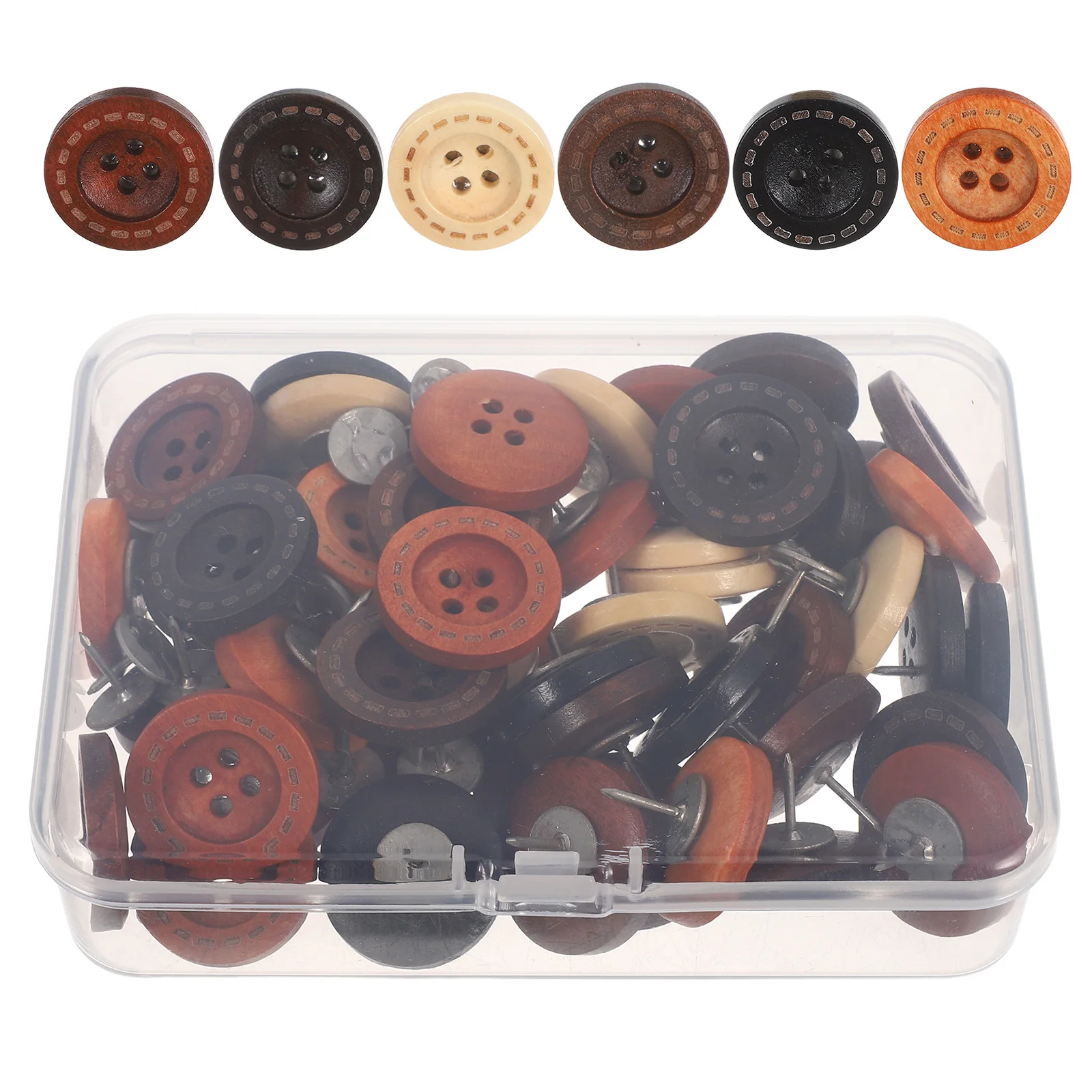 50 pçs alfinetes de madeira retro botão polegar tachas para boletim de cortiça foto parede decorativa mapa pinos escritório sala de aula decoração