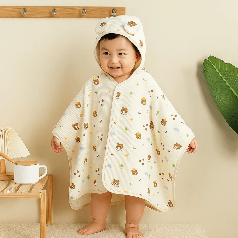 

Cloak Cute Baby Hooded Cape Towels Cartoon Printed Soft Gauze Blanket Wrap Thickened Rabbit Bathrobe Beach