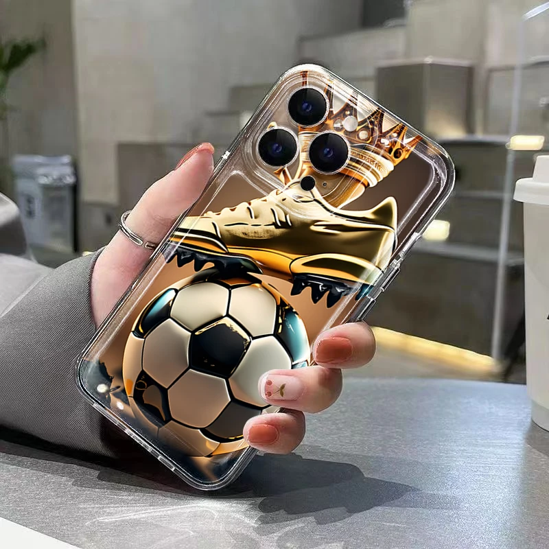 Handyhülle für iPhone 11 12 13 14 15 16 17 Pro Max XS XR X 7 8 Plus 16E 17E Air Fußballkönig-Muster Transparente Weiche TPU-Hülle – Detail 7