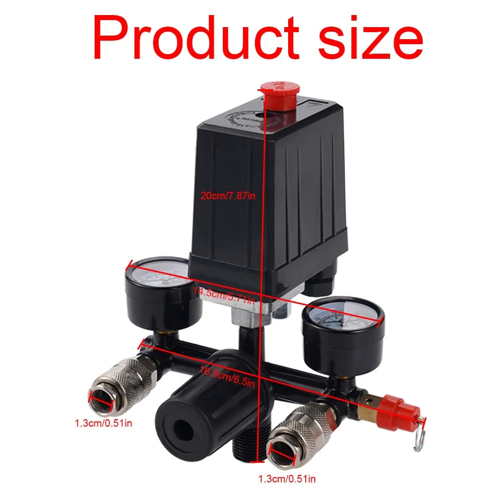Válvula de compressor de ar 230-220v, válvula de interruptor de controle de pressão do compressor de ar 90-120psi, suporte de liga de alumínio 1/4 "bsp ar