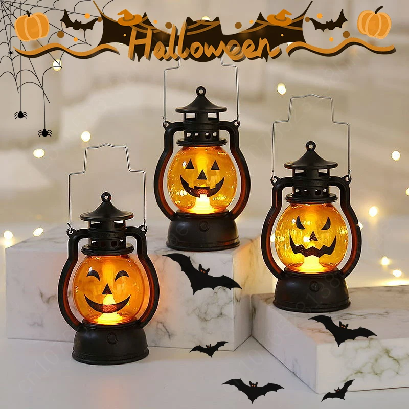 

LED Halloween Pumpkin Lights Handheld Portable Lights Candle Lights Vintage Small Oil Lights Halloween Party Home Decoration