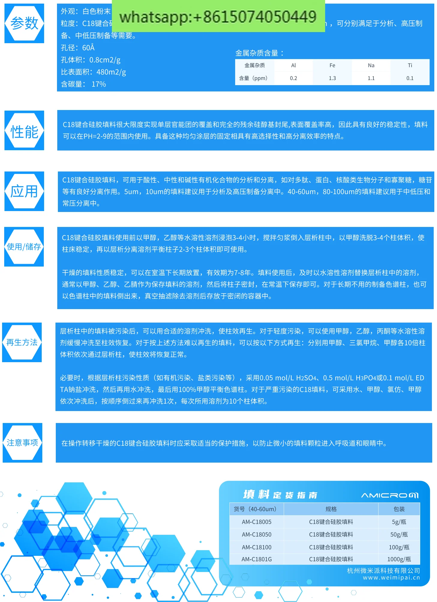 C18 ODS Octadecyl Solid Phase Extraction Filler SPE Purification Column Reverse Phase Adsorbent AM-C18050