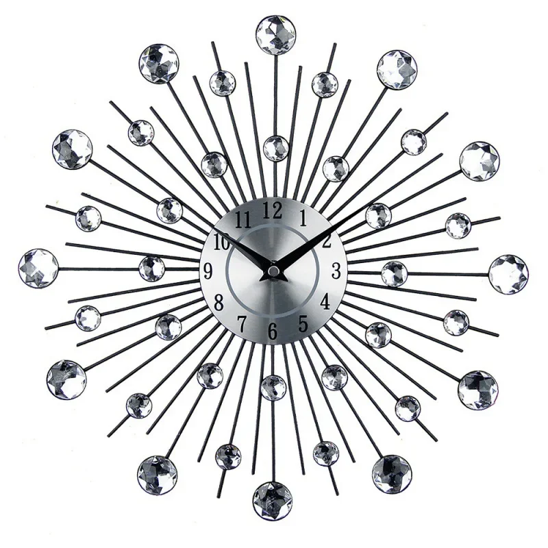 

33CM Silver Diamond Wall Clocks Modern Design Metal Wall Clock Home Decor Clock DIY Crystal Quartz Clock Vintage Art Watch Clock