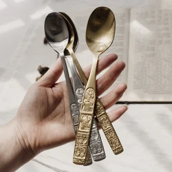 Vintage Stainless Steel Gold Main Dinner Spoon, Dessert Coffee Spoon, Photography Props, Kitchen Dinnerware Sets
