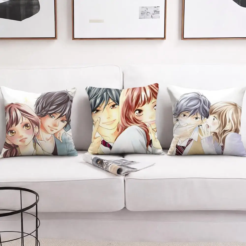 Anime A-Ao Haru Ride Cushion Cover Wrinkle-Resistant Short Plush Pillow Case Breathable Machine-Washable