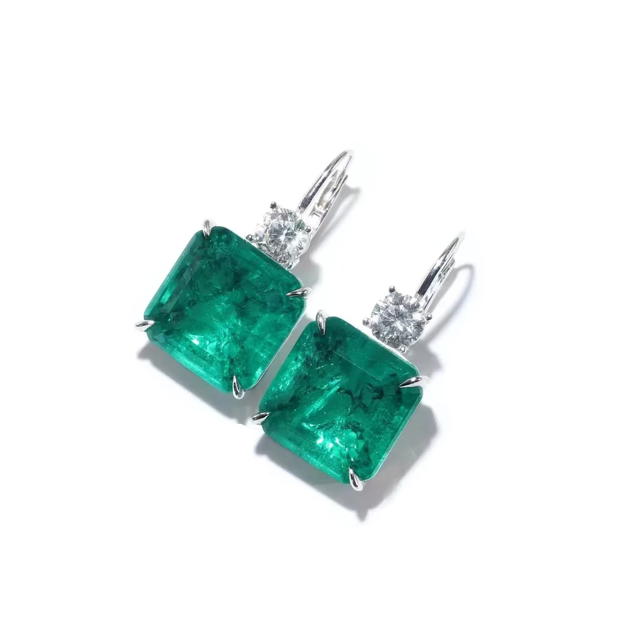 Luxury Vintage Jewelry Square Green Crystal Emerald Earrings for Women Fashion Short Style Drop Earring Valentines Day Gifts