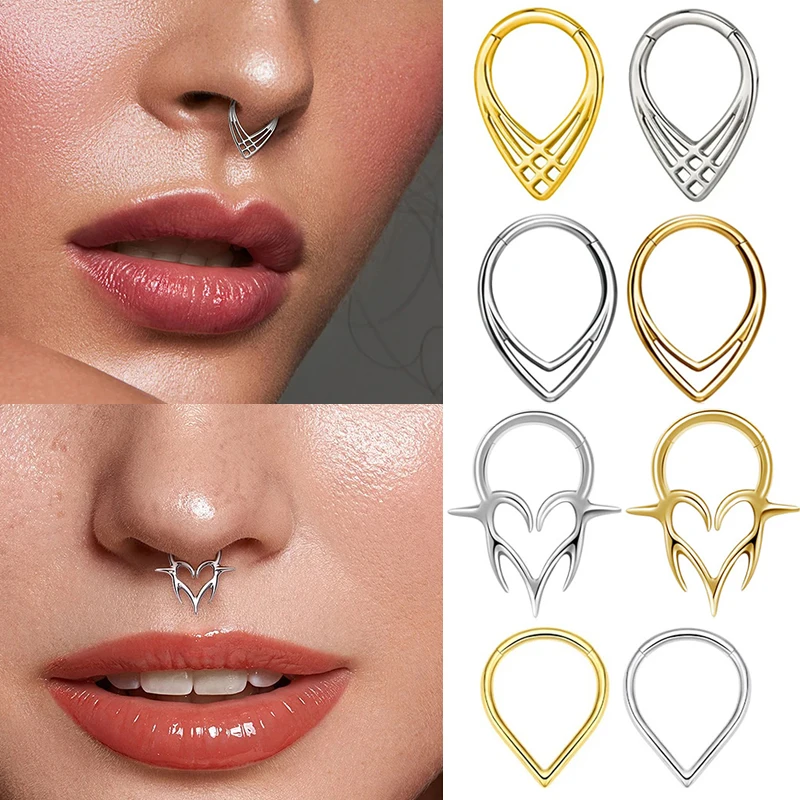 

ASTM F136 G23 TItanium Septum Piercing Heart Nose Ring 16G Hinged Clicker Tragus Cartilage Helix Daith Earring Punk Body Jewelry