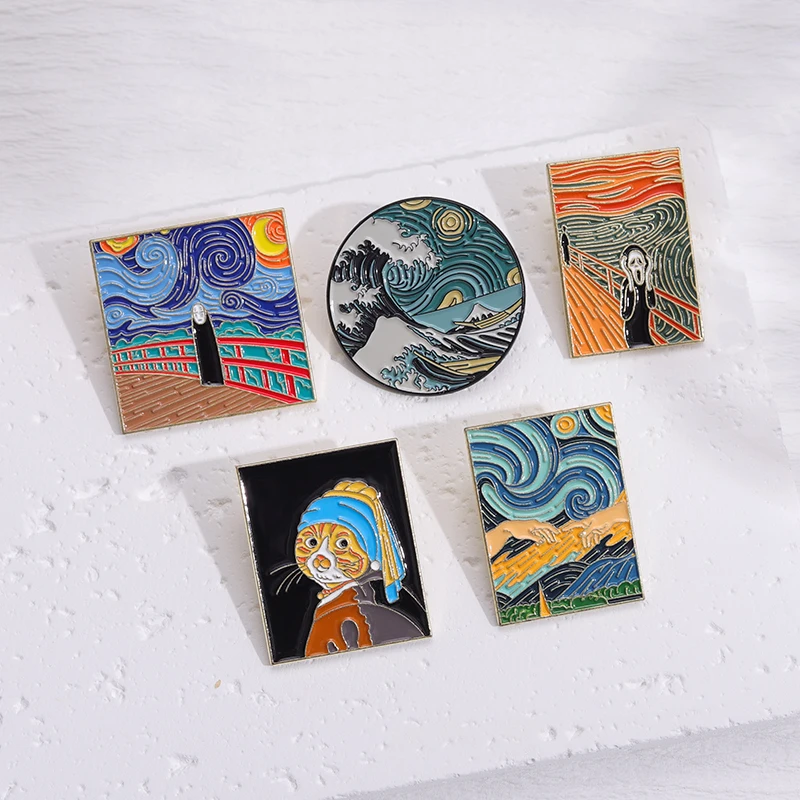 Adaptation Famous Oil Painting Enamel Pins Custom Wholesale Van Gogh Artistic Brooch Lapel Pin Badge Cartoon Gift For Friends