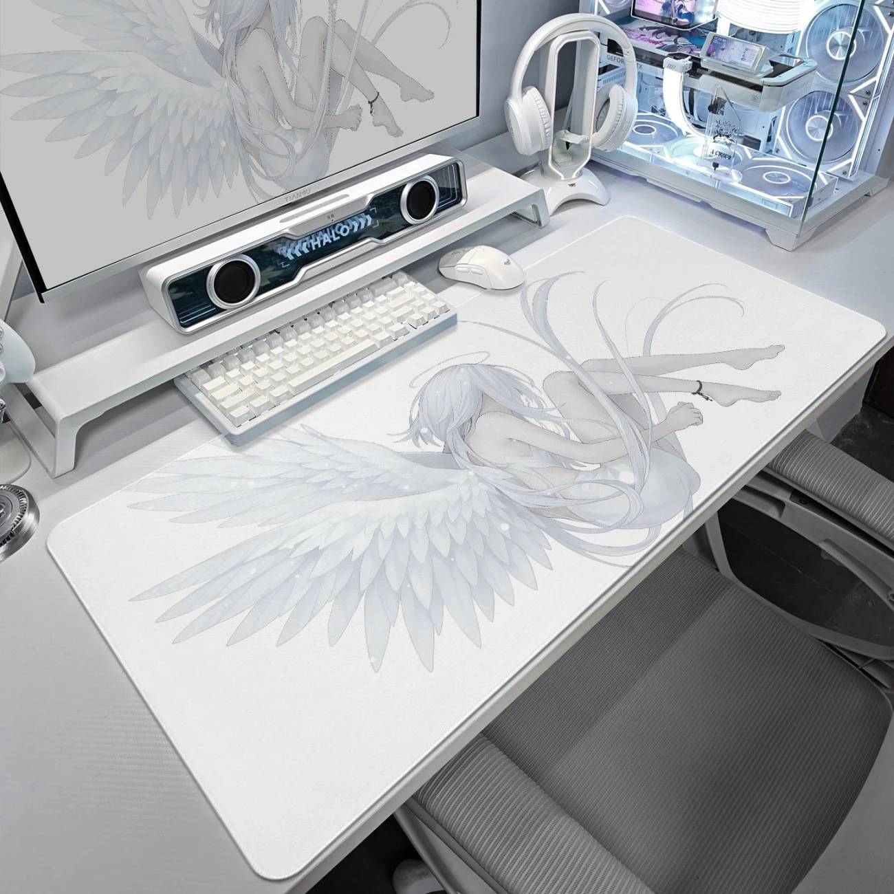 Angel Wing Girl Pu Leather Mousepad Office Desk Mat Mouse Pad Computer Game Speed Type Mat Player Laptop Keyboard Cartoon Carpet