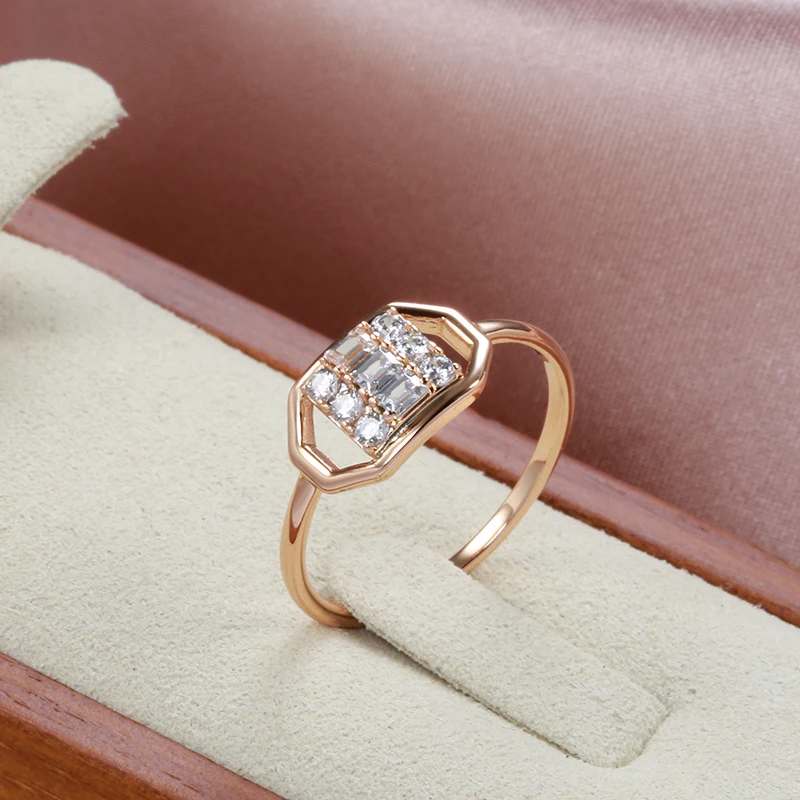 

2022 New Geometric Hexagon Square Natural Zircon Rings for Women Trend 585 Gold Elegant Finger Jewelry Party Girl's Sexy Ring