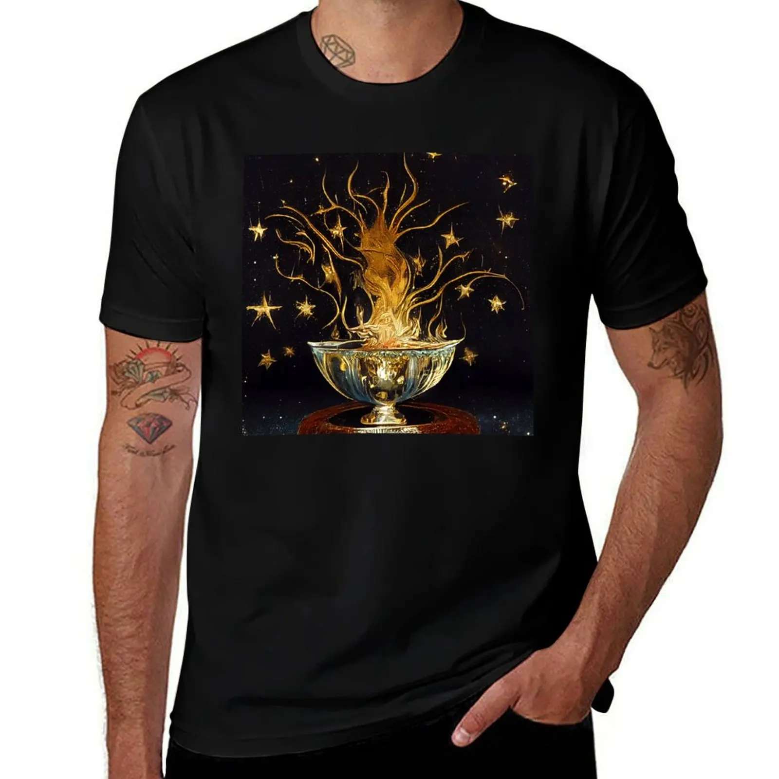 

UU Gold Star Flaming Chalice T-Shirt anime t shirts oversize man tshirt T-Shirt