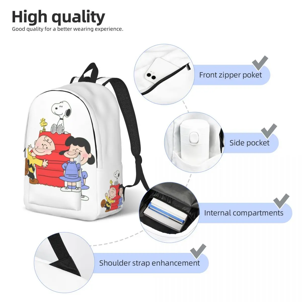 Custom Cute Snoopys Canvas Backpack Men Women Basic Bookbag for College School Cartoon Bags