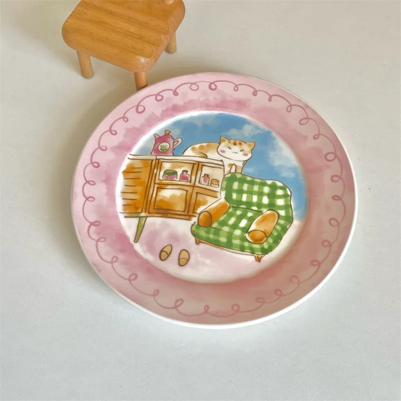 

Cute Ceramic Plate Korean High Aesthetic Household Tableware Dessert Plate Salad Breakfast Plate