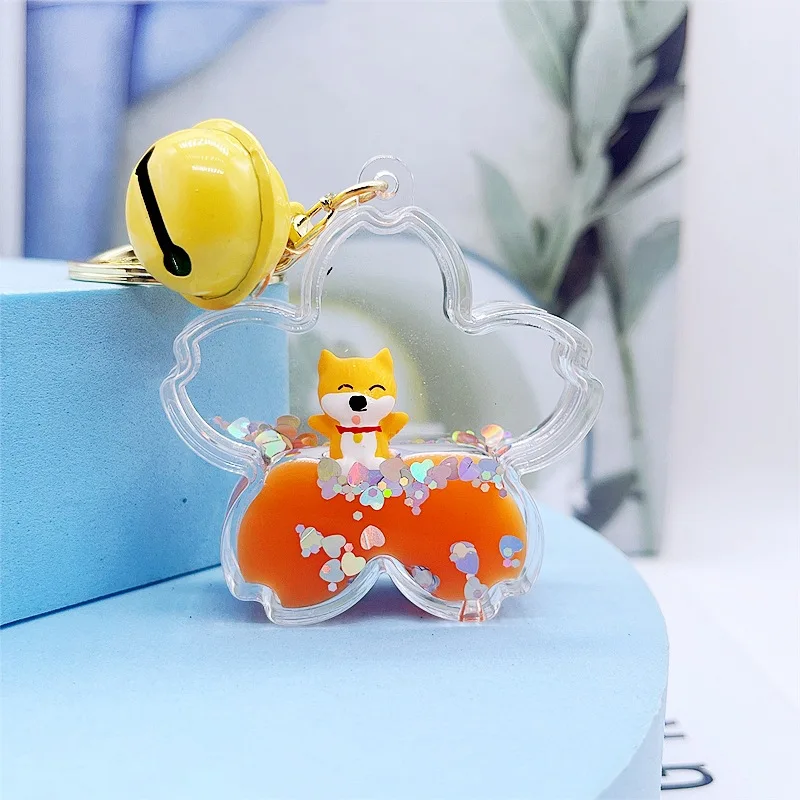 Internet Celebrity Ins Oil Shiba Inu Donut Floating Bottle Keychain Female Fresh Exquisite Pendant Couple Bag Charm