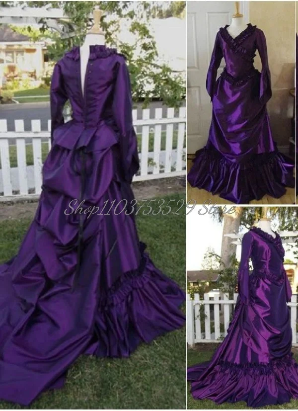 Gothic Vintage Purple Prom Dresses Medieval Victorian Skirt Tie Ruffles Renaissance Halloween Role Play Carnival Dresses Custom