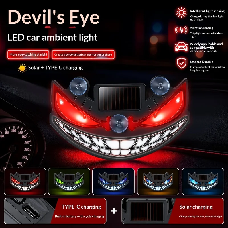 Tecas Car Cool EYE Ambient Light Solar Powered Breathing Neon Light Car Decoration Lamp Side Rear Windshield Car Accessories