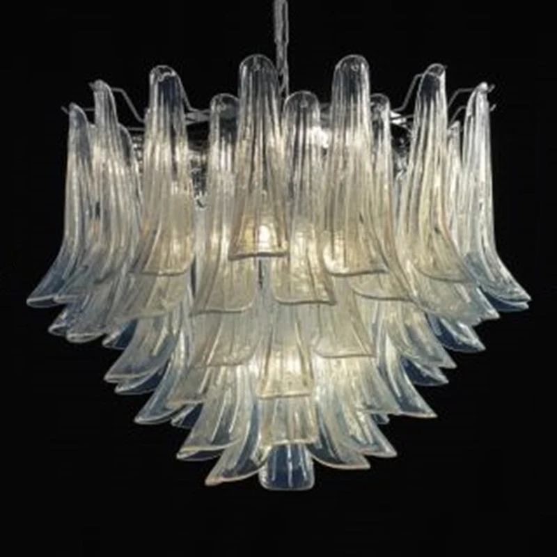 Retro Hand Blown Glass Petal Chandeliers 24 Inches LED Pendant Light for Bedroom Living Room House Decoration