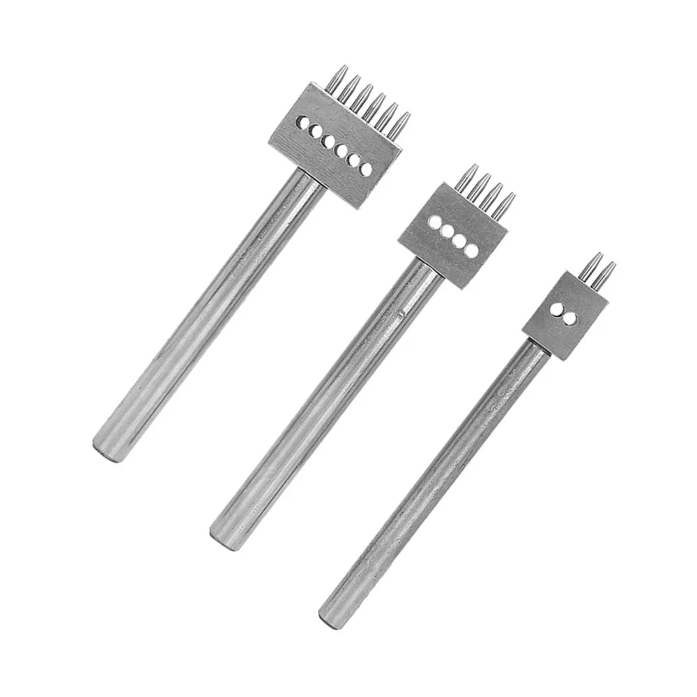 3pcs 2/4/6 Prong Leather Hole Punch Tool 4/5/6mm Pitch Round Punch Chisel Spacing Punch Tool Leathercraft Punching Set
