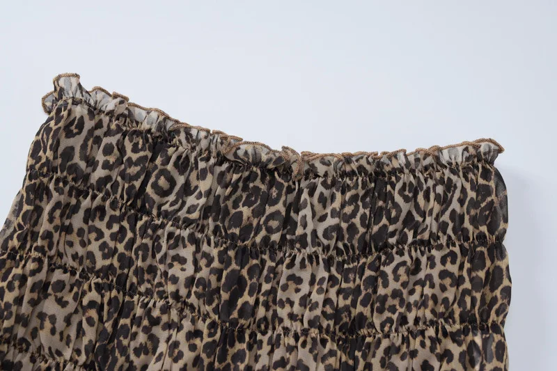 Conjunto estampado leopardo de 2 peças para mulheres, babados, tops sexy, shorts de cintura baixa, férias de verão, roupas de praia