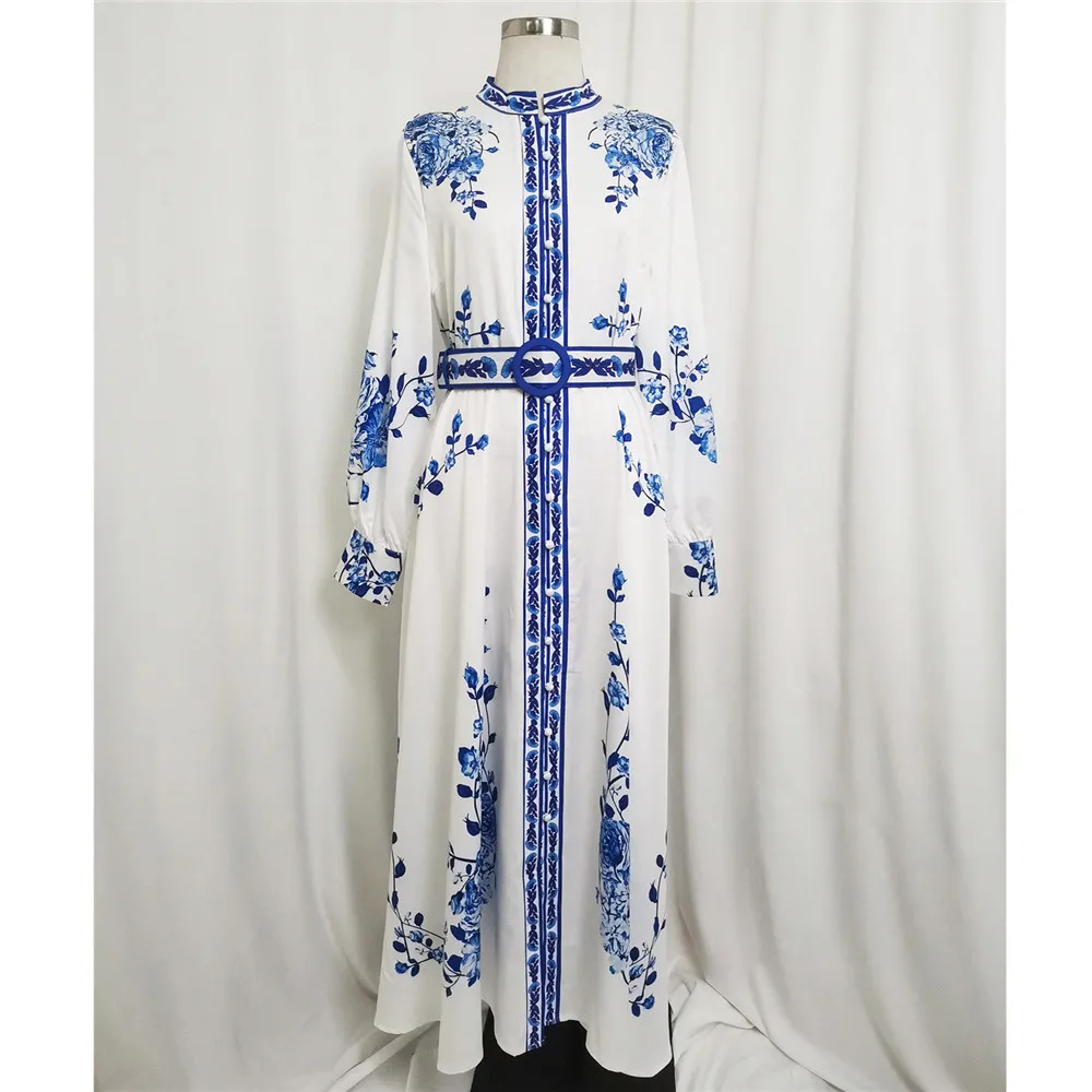 

Muslim Women Floral Print Abaya Long Maxi Dress Tuekey Kaftan Dubai Arab Robe with Belted Ramadan Robe Islamic Jalabiya Eid Gown