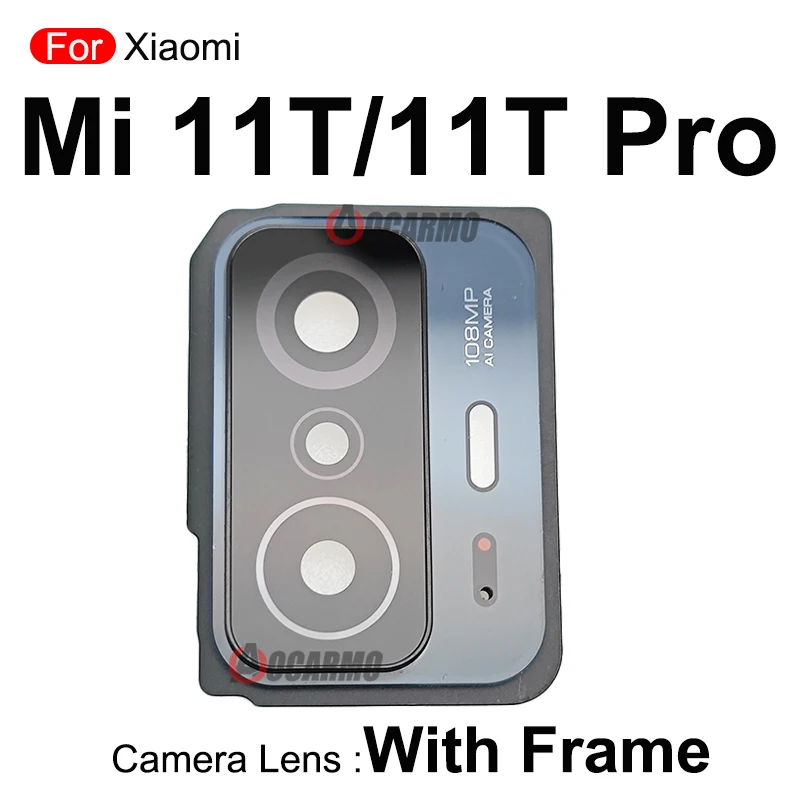 Aocarmo For Xiaomi 11T Mi11T Pro Rear Back Camera Glass Lens With Frame Replacement Repair Parts