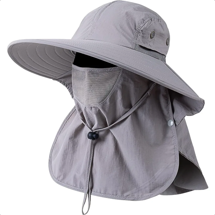 

Mens Women Fishing Hat UPF 50+ Wide Brim Sun Hat with Face Cover Neck Flap