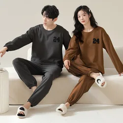 Thin Velvet Sleepwear for Couples 2024 New Korean Fashion Home Clothes Women and Men Matching Pajamas Autumn Warm Nightwear