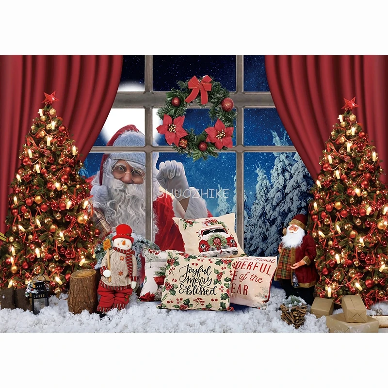 SHUOZHIKE зимний деревенский задний вид, украшенный Новым годом, с искусственным снегом и рождественской елкой, фон для фотостудии SSD-04