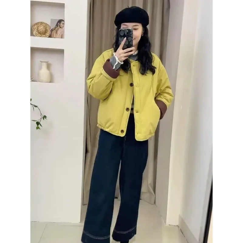 Women's Autumn Winter Top Coat Jacket Cotton Clothes Splicing Crash Color Thickened Short Comfortable Trend New Versatile Niche