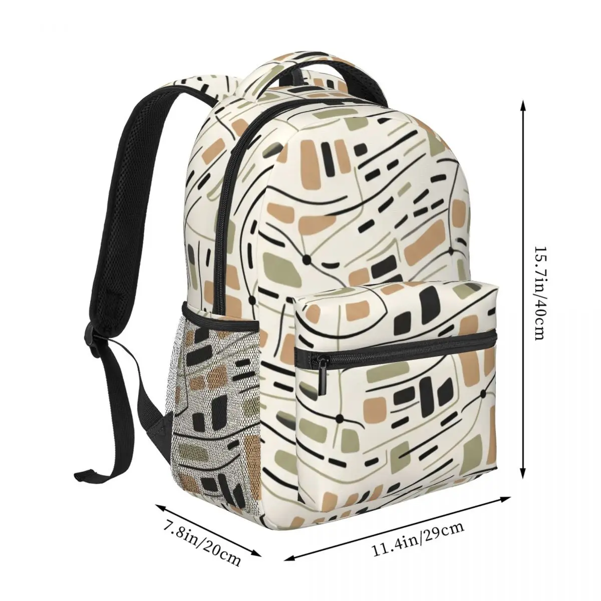 Ocean Print School Backpack Wave City Grid Node Urban Commuter Ivory Black Tan Edgy Daypack for School Work Weekend Outfit Daily