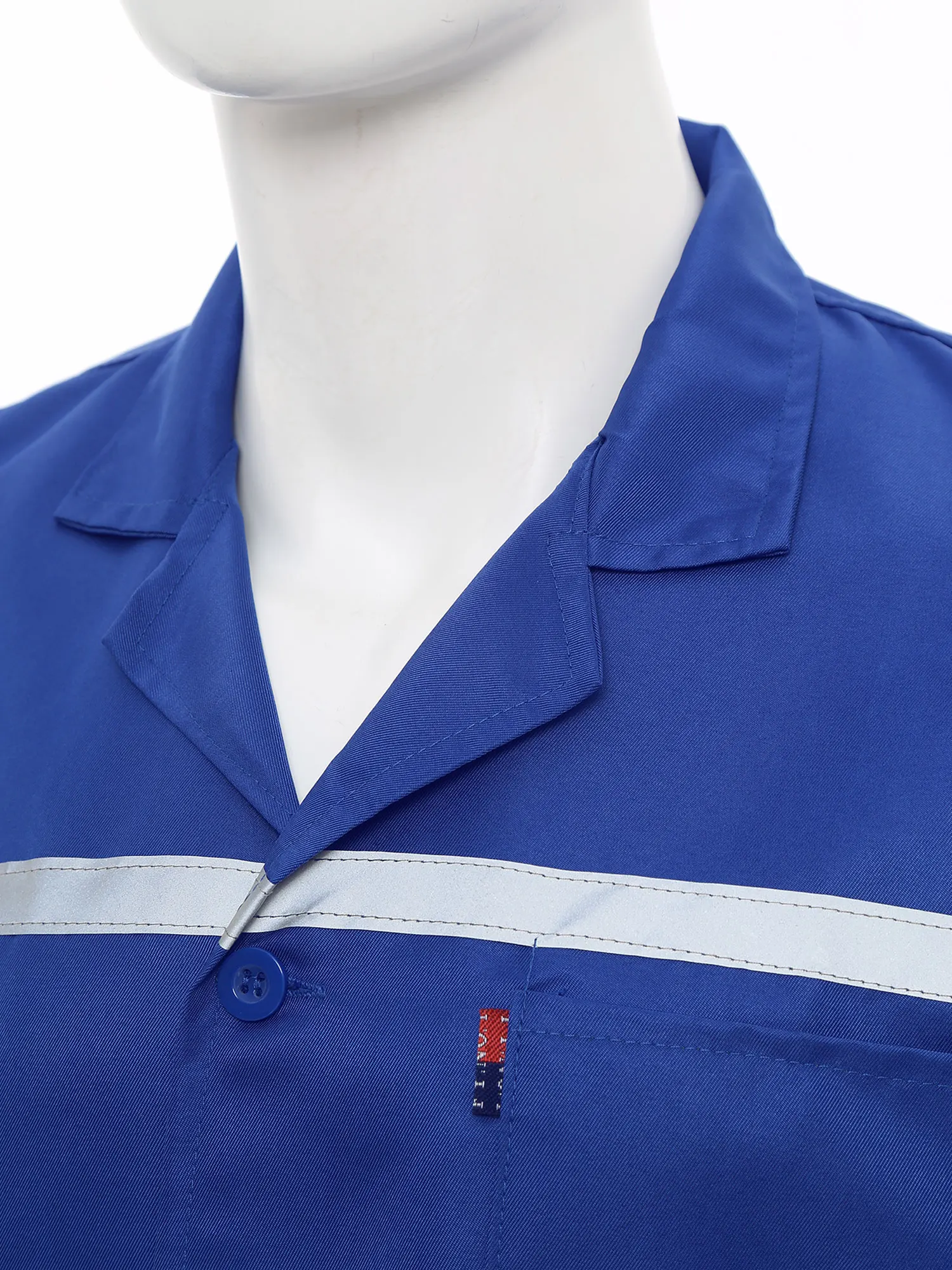 

Adult Reflective Strips Dustproof Work Jacket Long Sleeve Button Up Coat with Pockets Workshop Uniforms Wear Resistant Outerwear