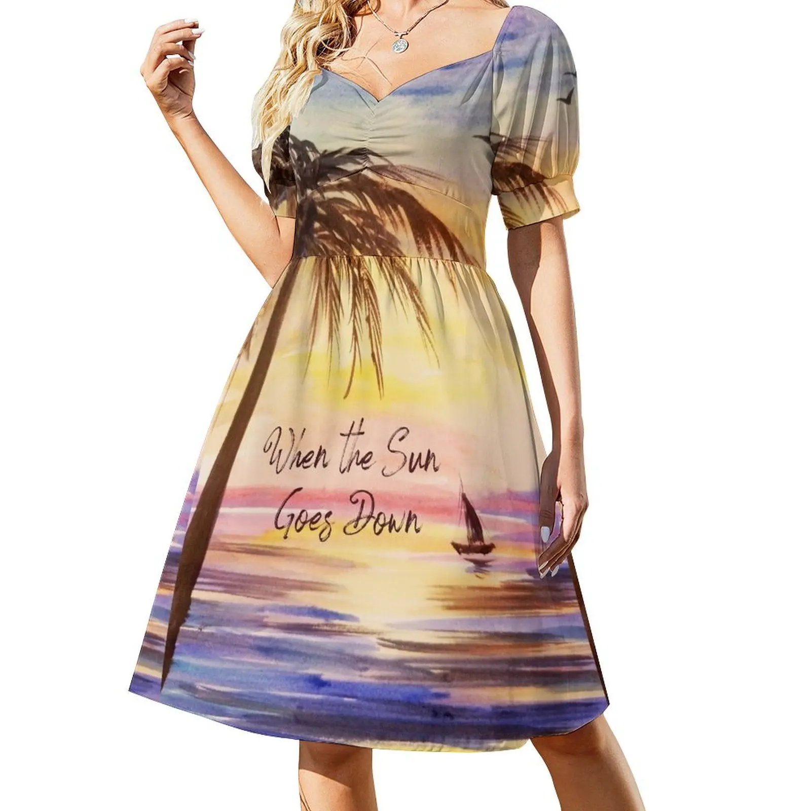 When the Sun Goes Down (Painting) Short-Sleeved Dress summer dresses ladies 2025 Woman fashion