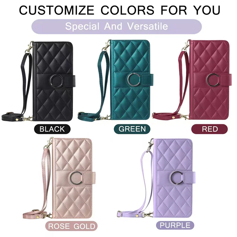 Reno 12F Long Hanging Rope Wallet Phone Case For Oppo Reno12 FS 5G Cases OPPO Reno 12 Pro 12F Ring Magnetic Leather Cover Funda