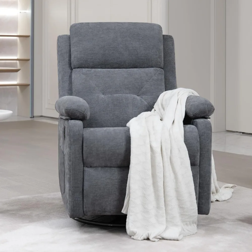 Silla reclinable basculante giratoria con respaldo ajustable y reposapiés, silla reclinable de tela ultracómoda, sillón reclinable planeador con Lum