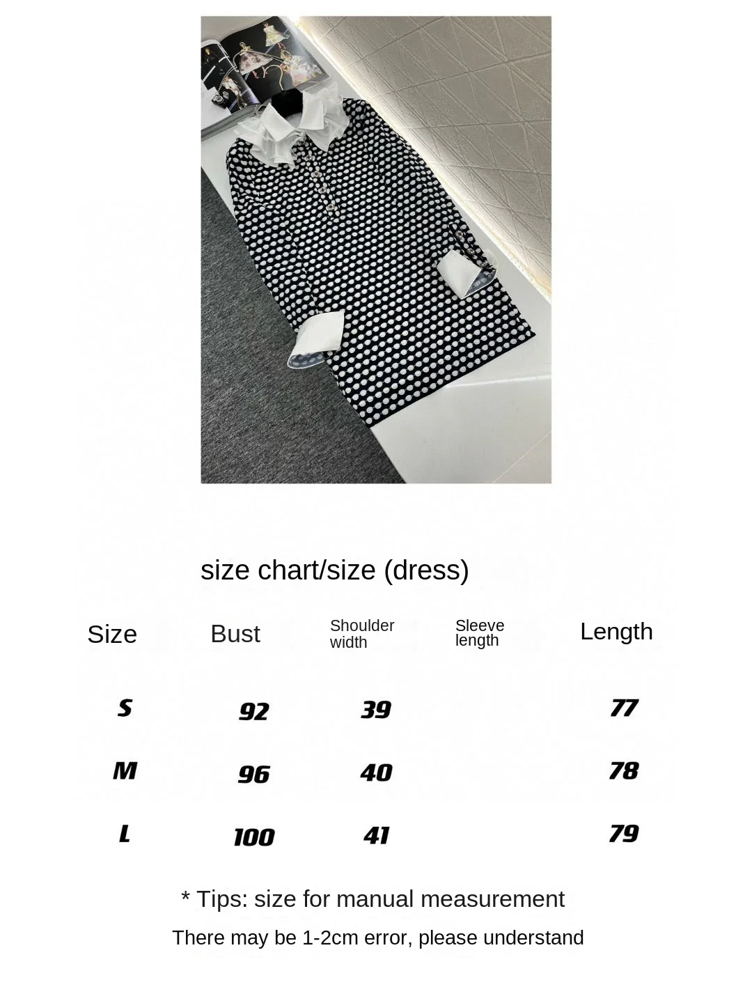 2024 Summer New High Quality Women\'s Wear Retro white gauze flower bud collar black polka dot dress 0621