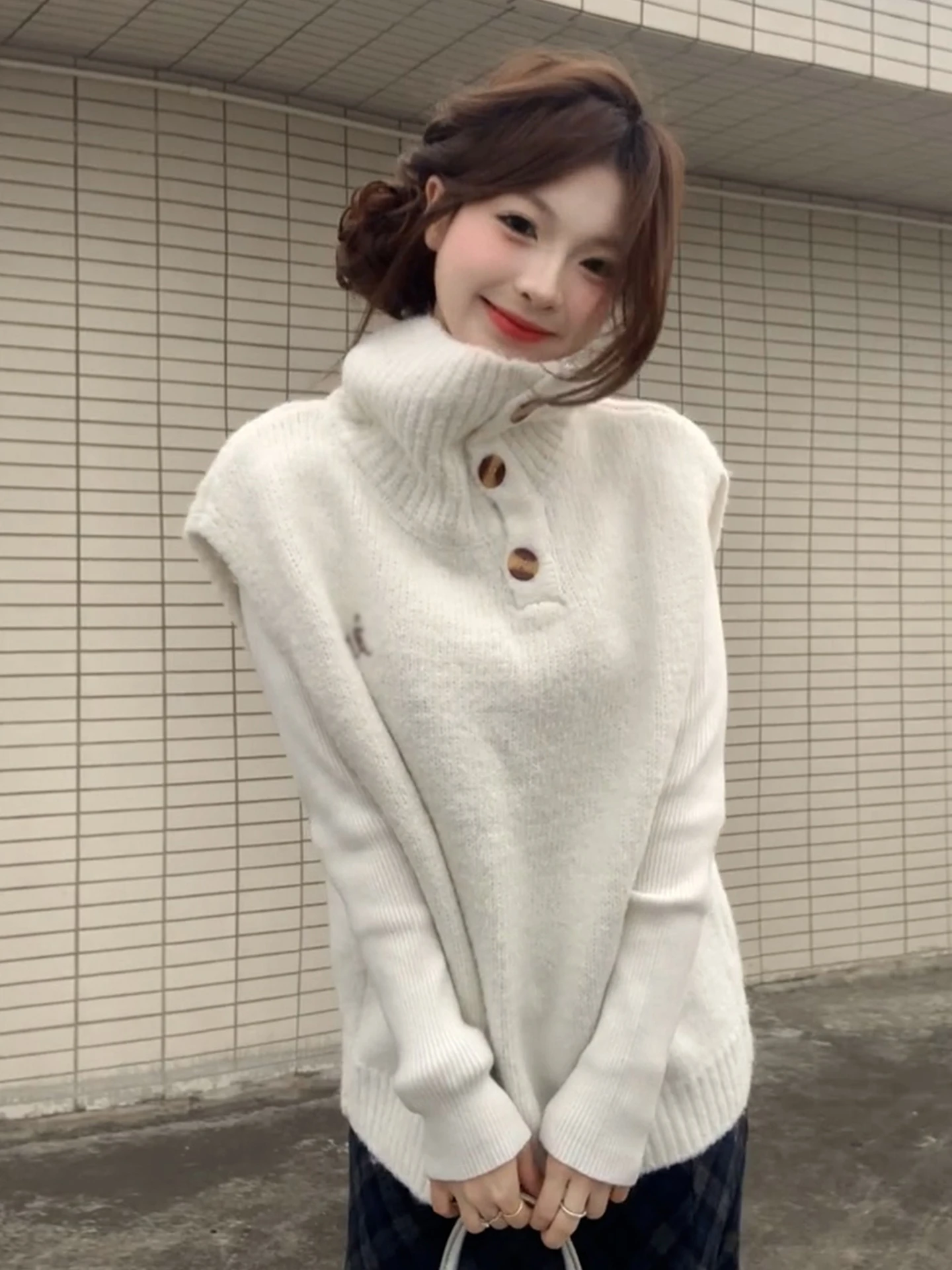 Pull tricoté blanc coréen pour femme, ensemble de pièces en t-shirt, taille haute, jupe trapèze longue, nouvelle collection automne hiver