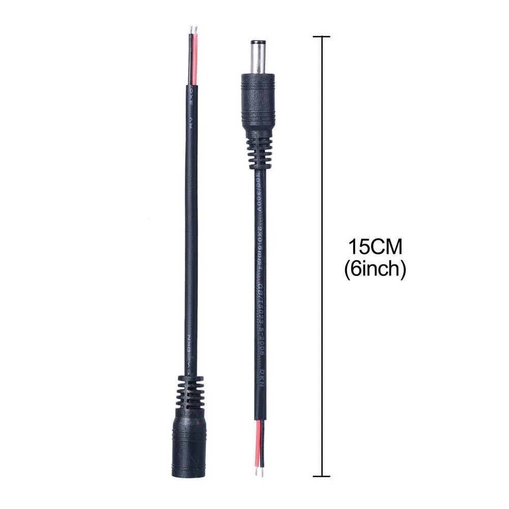 DC 12V 2Pin Pigtail Connector Cable Male Female 2.1mm * 5.5mm Power Pigtails Cord Adapter Jack Connect Cord For LED Light Camera