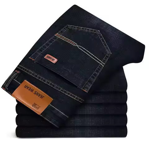 Men Fashion Straight Jeans Men 2025 New Stretch Slim Fit Pants Comfortable Soft Business Denim Trousers Male Brand Clothing