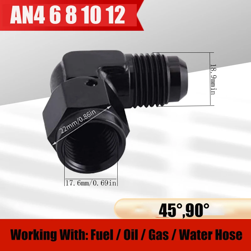 AN4 AN6 AN8 AN10 AN12 Black Female to Male 45 Degree 90 Degree Swivel Hose Fitting Adapter Aluminium