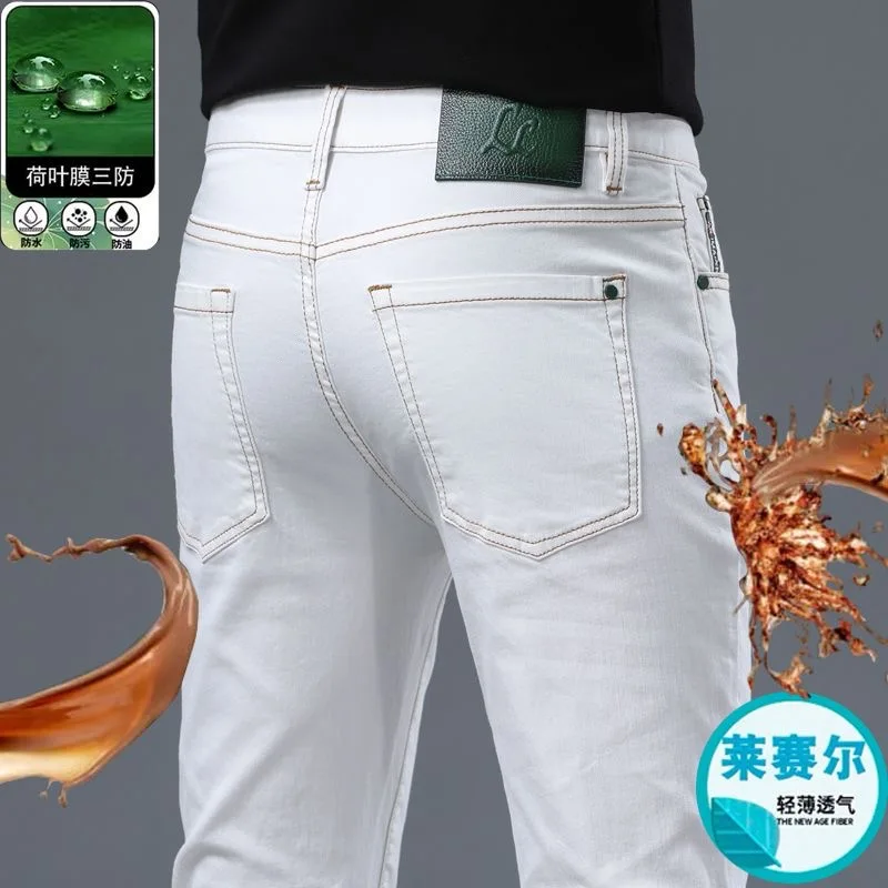 2024 Spring and Autumn New Fashion Solid Color Straight Leg Stretch Jeans Men\'s Casual Slim Comfortable Breathable Denim Pants