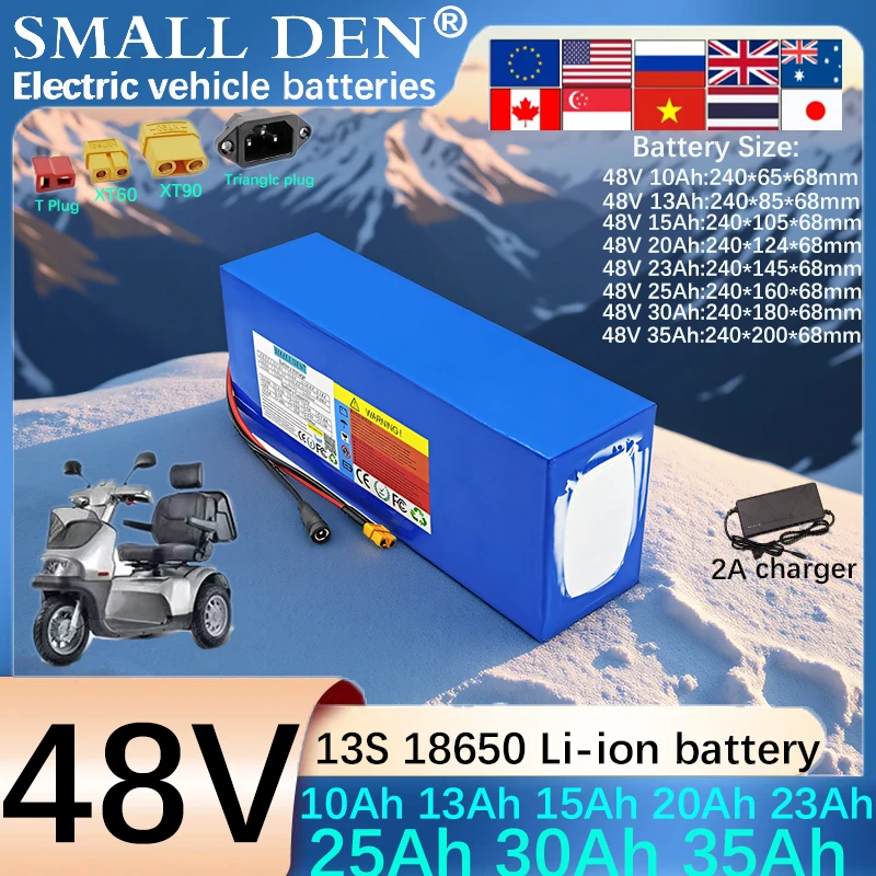 

48V 35Ah 30Ah 25Ah 23Ah 20Ah 15Ah 13A 10A New 18650 Lithium battery pack 1500W Suitable for various power tools +2A charger