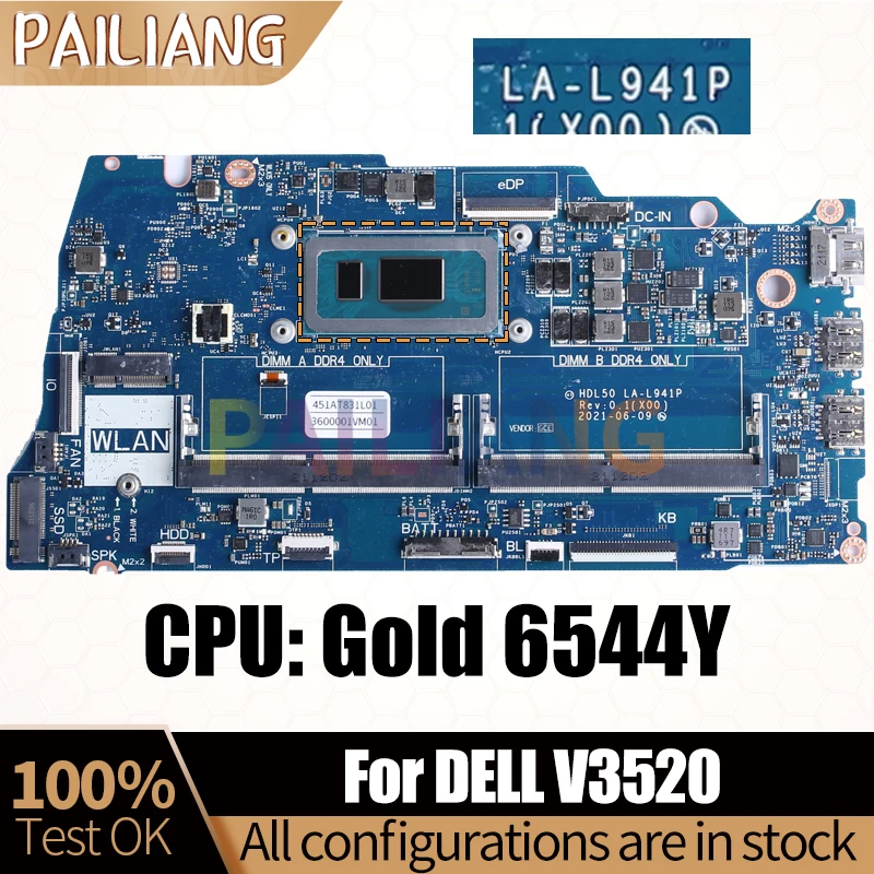 

Материнская плата для ноутбука DELL V3520, модель QY4Y Gold 6544Y, полностью протестированная материнская плата для ноутбука