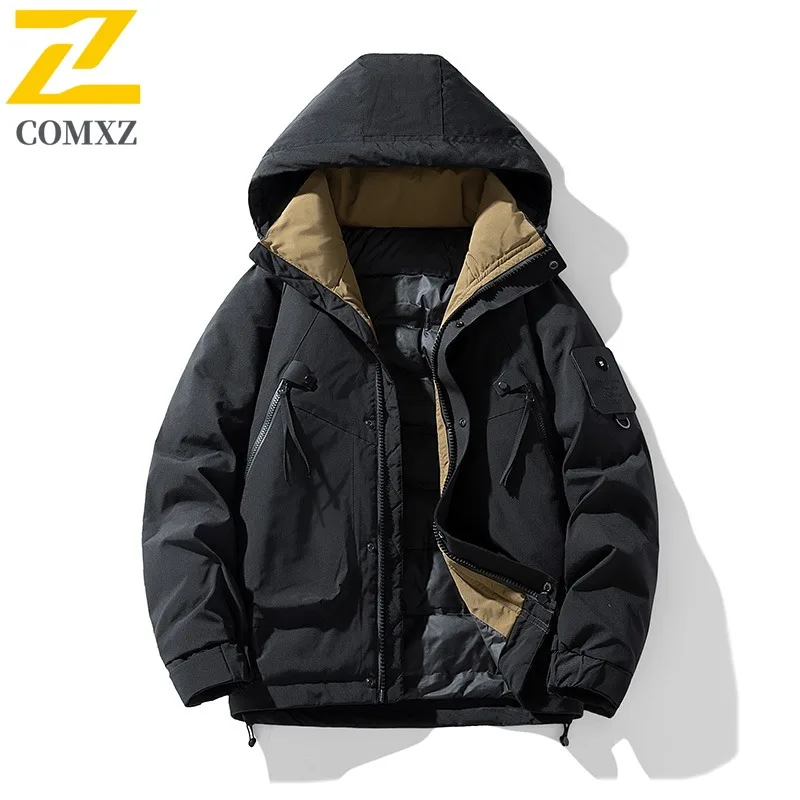 

COMXZ Men Down Jacket Casual Hooded Outdoor Adventure Thickened Warm Parka Leisure Daily Style Lightweight Winter Down Coat