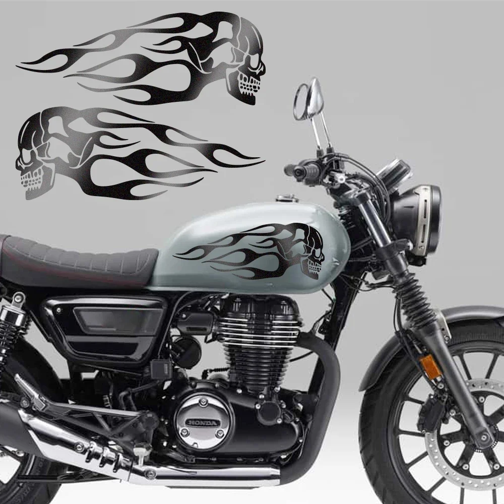2 قطعة دراجة نارية خزان النفط ملصقات الإبداعية العالمي دراجة نارية لهب الجمجمة الشارات خزان عاكس مقاوم للماء اكسسوارات الديكور