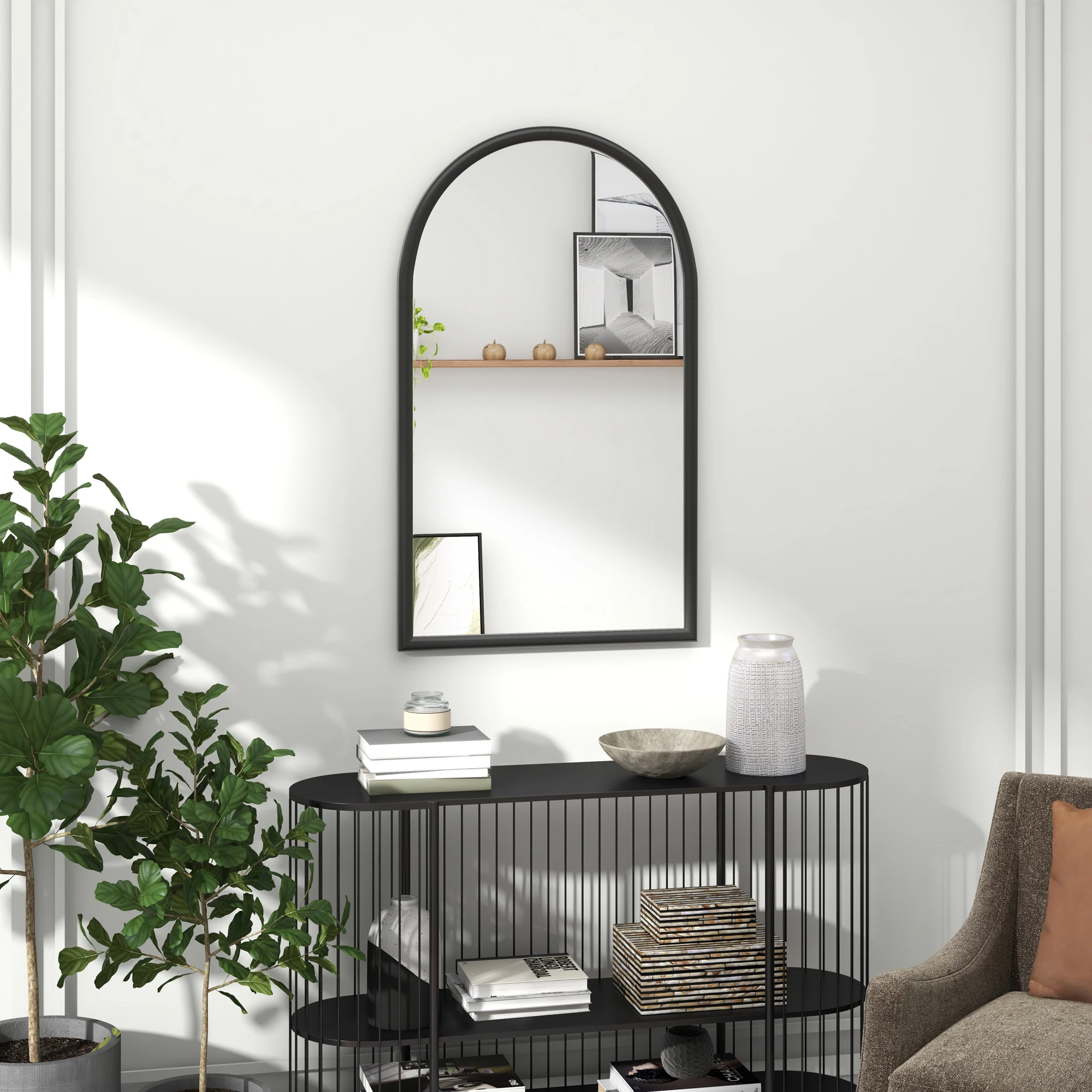 HOMCOM wall mirror 65x110 cm with wooden window frame