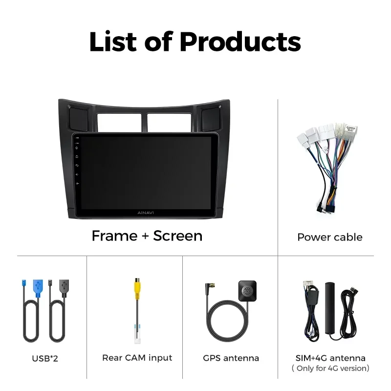 مشغل وسائط متعددة لراديو السيارة من Ainavi لسيارة Toyota Yaris 2005 - 2012 أندرويد لاسلكي 12 Auto Carplay Qualcomm 4G DSP 48EQ 2 Din