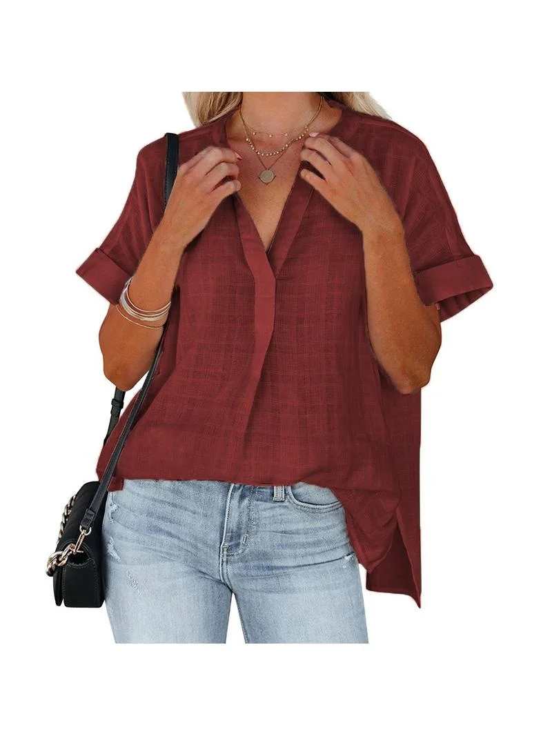 Allentato ort Sve V-Ne Summer New Women's irt Thin Flounce Sve Stripe Pattern Casual Comodo Top Fasionable