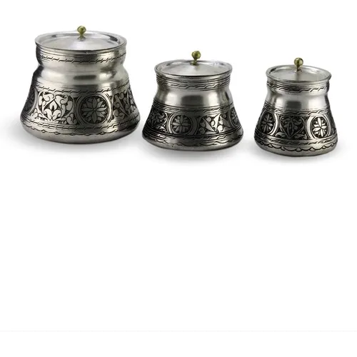 Morya 3 Size With Pewter Lid Tumbled Copper Baharatlık